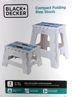 Black & Decker Compact Folding Step Stools 2 Pack 9" & 16" Tall White Blue - Image 1 of 2