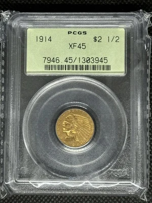 1914 INDIAN HEAD $2.5 QUARTER EAGLE GOLD PCGS XF45! OGH!!! - Image 1 of 2
