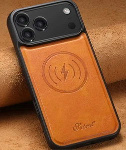 Funda de teléfono SUTENI de lujo de cuero caqui sintético cera de aceite para iPhone 17 Pro Max - Imagen 1 de 1