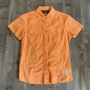 Harley-Davidson Women Medium Orange Short Sleeve Button Front Medium Milwaukee - Picture 1 of 10