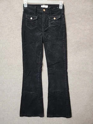 Gap 70s High Rise Flare Corduroy Pants Womens 2 26 Black Flap Pockets Stretch - Image 1 of 4