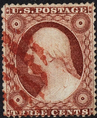 U.S. Classic #26 F/VF 3 cent rose with a  Red  cancel - Image 1 of 2