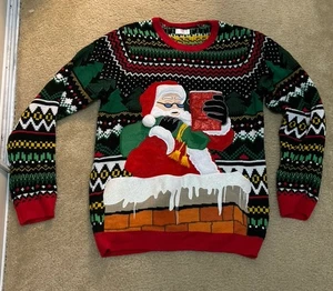 Maglione natalizio uomo Holiday Time medio brutto Babbo Natale camino solo coppa pochette - Foto 1 di 24