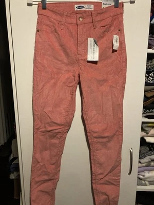 Pantalones de pana Old Navy para mujer talla 2 Rockstar rosa liso tiro alto súper ajustados Foto 1 de 4