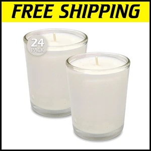 Premium Unscented White Votive Candles - Glass Holders, 24 Pack & 24 Hours Burn - Picture 1 of 7