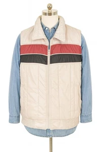 VINTAGE 70’s 80’s Windbreaker Puffer Vest, Beige, Retro Stripe, Men’s M - Bild 1 von 10