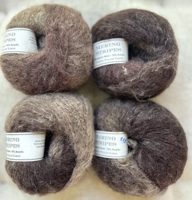 Lot of 4, Crystal Palace Yarns Merino Stripes #32 Brown, Cream - Image 1 of 4