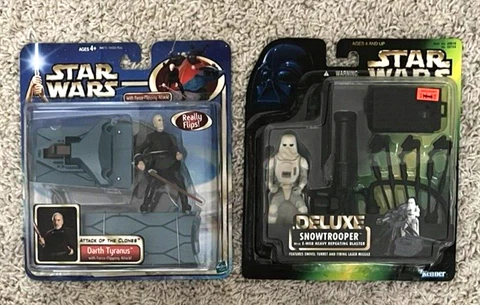 Star Wars Lot 1996 Deluxe Snowtrooper & 2002 Force-Flipping Darth Tyranus MOC Cover
