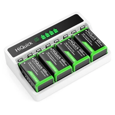 HiQuick 4pcs 9V Rechargeable Batteries w/ LCD Charger for 9V NiMH NiCD Li-ion - Image 1 of 4