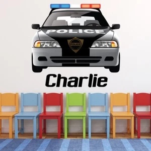 Custom Name Police Car Wall Sticker Personalised Kids Room Decal WS-50957 - Picture 1 of 15