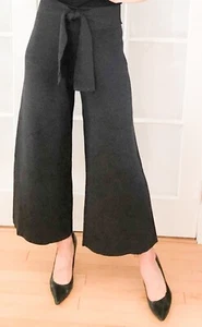 New Wide Leg pants women small Cropped Palazzo Ankle Knit Waist Tie Sash - Picture 1 of 8