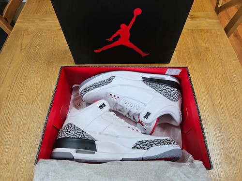 Nike Air Jordan 3 UK10 Bianco Rosso Fuoco Grigio Cemento Nero 2011 con scatola