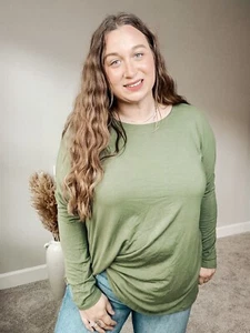 Women's Curvy top MODAL DOLMAN LONG SLEEVE ROUND NECK SIZE 2X-OLIVE/GREEN - Picture 1 of 2