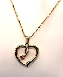 Vintage 14K Yellow Gold-Filled Heart Pendant Chain Link Necklace 21" Staple - Imagen 1 de 7