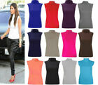 Ladies Womens Sleeveless Polo Turtle Roll Neck Plain Top Casual Party New 8-26