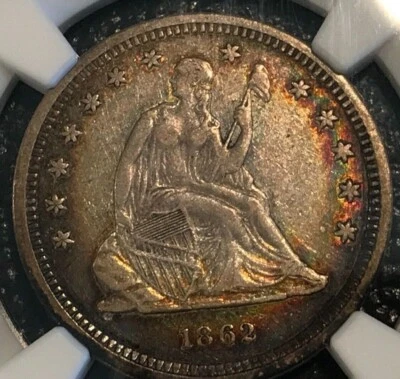 1862 Seated QUARTER *NGC XF45* Civil War Issue *Rainbow Toning* FAST SHIPPING!! - Image 1 of 4