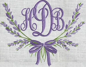 Lavender Bow MONOGRAMMED Embroidered Cloth 6 White Napkins Beautiful - Picture 1 of 2