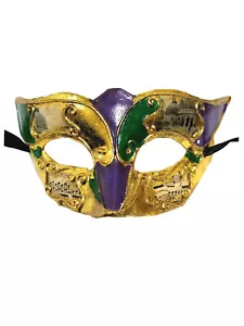 Purple Green Gold Music Masquerade Paper Mache Foil Leaf Mardi Gras Mask - Bild 1 von 4
