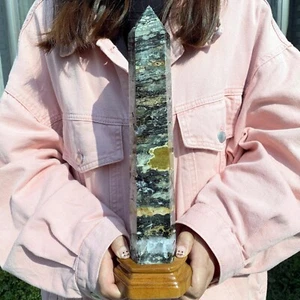 Cristal curativo punto obelisco torre pulido jaspe océano druzy natural 1720 g - Imagen 1 de 14