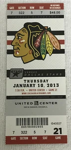 Chicago Blackhawks Dallas Stars Unused NHL Hockey Game Ticket Stub 1/10/13 - Picture 1 of 2