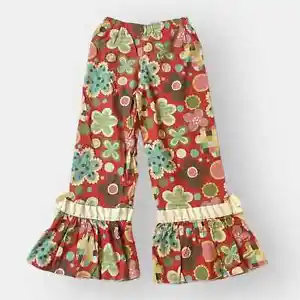 Lolly Wolly Doodle RARE Girls Big Ruffle Pants sz 12 Flower Bow Fall Hippie Boho - Picture 1 of 6