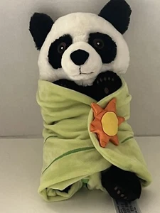 Disney Parks Babies Plush Panda Bear with Green Leaf Blanket Swaddled Animal 11" - Picture 1 of 2