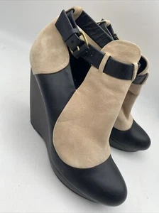 Balenciaga Beige Suede w Wood Wedge Ankle Heels Shoes Pumps EU 40.5 US size 9 - Picture 1 of 10