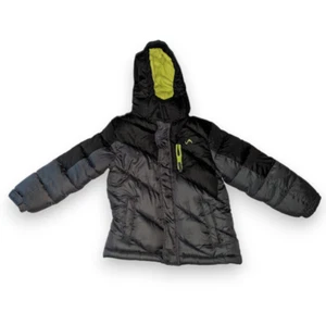 Vertical 9 Hooded Puffy Black Jacket Coat Neon Lime Green Zip Pockets Youth 5/6 - Picture 1 of 9