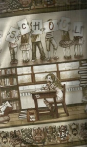 Growing Up sepia stripe retro school Elizabeth Studio children fabric - Picture 1 of 1
