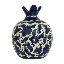 Decorative Ceramic Pomegranate Figurine Handmade Blue Flowers Jerusalem 3.5"
