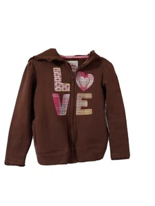 Oshkosh Bgosh Girls Zipup Fleece Hoodie Size 6 Brown Pockets LOVE Stitching - Picture 1 of 5
