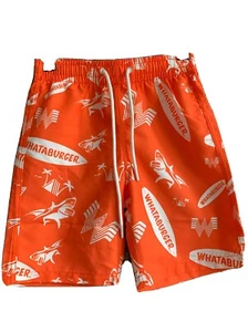 New Whataburger Swim Trunks Kid’s M Surfboard Sharks Palm Trees Logo Drawstring - Picture 1 of 11