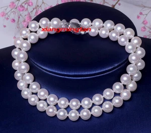AAAAA real round 18" 9-10mm natural south sea white pearl necklace 14K gold - Picture 1 of 6