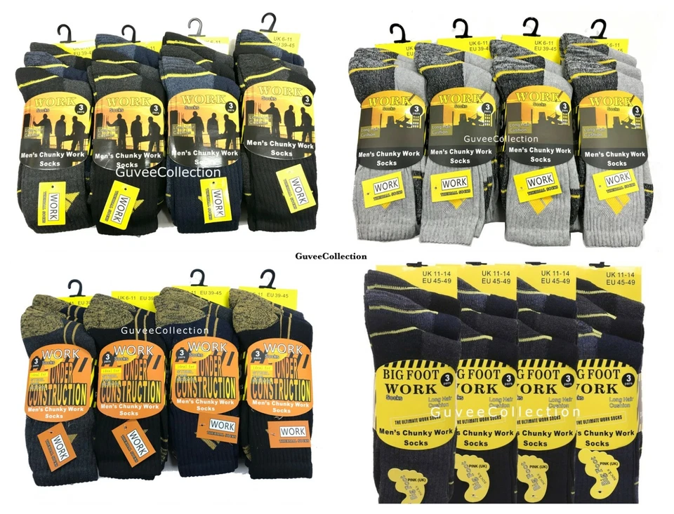 Mens Chunky Work Socks Workwear Boot Socks 6 or 12 pairs UK 6-11 or 11-14 - Image 1 of 1