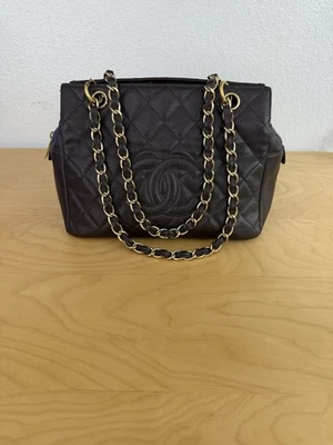 CHANEL PPT  Dark Chocolate Brown, Quilted Caviar Leather Petite, Gold Chain Bag - Image 1 of 4