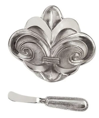 Mud Pie Fleur De Lis Metal Dip Cup Serving Dish and Spreader Set - Image 1 of 3