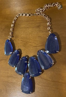 Kendra Scott Harlow Statement Necklace Navy Dusted Glass Blue, Rose Gold Tone - Image 1 of 3