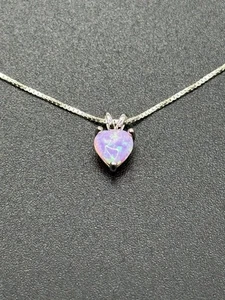New Condition 18” Sterling Silver Pink Lab Opal Pendant Necklace - Picture 1 of 8