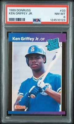 124510123 Ken Griffey Jr 1989 Donruss #33 Rookie RC Rated Rookie PSA 8 - Image 1 of 2