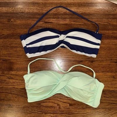 2x Biquíni Mossimo halter top listra azul marinho/branco e maiô verde perfeito M - Imagem 1 de 4