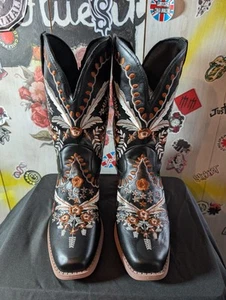 Black Embroided Cowboy Boots - Picture 1 of 5