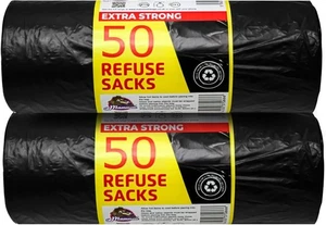 100 Heavy Duty Black Bin Bags – Strong Black Bag Refuse Sacks – Extra Strong Bin - Picture 1 of 7