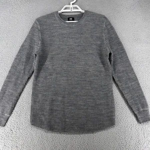 H&M Sweater Mens Medium Gray Waffle Knit Wool Blend Shirt Minimalist Classic - Picture 1 of 13