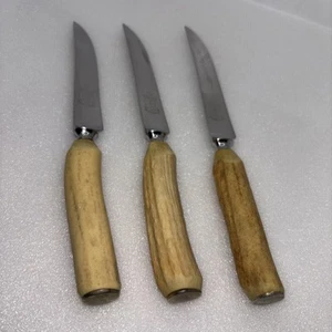 Vintage Sheffield England Kirk & Marx Antler Steak Knives - Set Of 3 - Picture 1 of 5