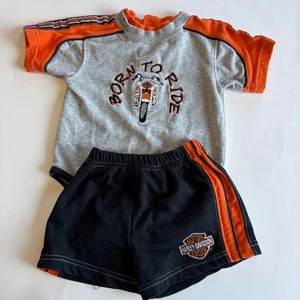 Vintage Harley Davidson Baby Outfit 18M Born To Ride Body & Shorts Set - Bild 1 von 8