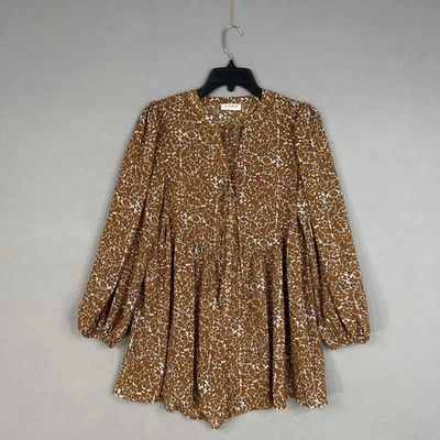 Storia Romper Womens Small Brown Floral Babydoll Puff Boho Cottage Fall Western - Image 1 of 4