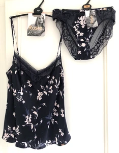 Marks & Spencer Rosie für Autogramm Seide Trägertop & Höschen mit hohem Bein 10 blau neu mit Etikett - Bild 1 von 6