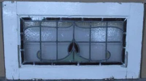 OLD ENGLISH LEADED STAINED GLASS WINDOW TRANSOM PRETTY ABSTRACT 32" x 18" - Picture 1 of 3