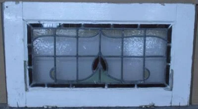 OLD ENGLISH LEADED STAINED GLASS WINDOW TRANSOM PRETTY ABSTRACT 32" x 18" - Image 1 of 3