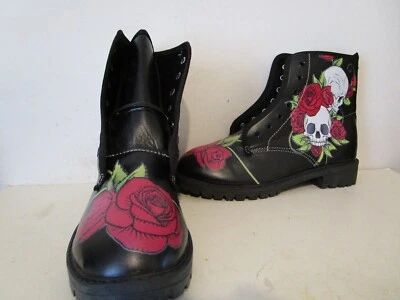 Botas de combate unisex Skulls & Roses con cordones al tobillo talla 41 (8M/10,5W)??? Foto 1 de 4